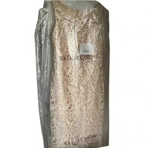 Mon Cheri Social Occasions Tan  Knee Length Lace Dress